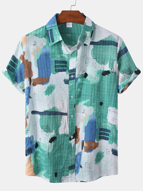 Hawaiian Style Casual Beach Vacation Printed Men’s Shirt - Dark blue / M