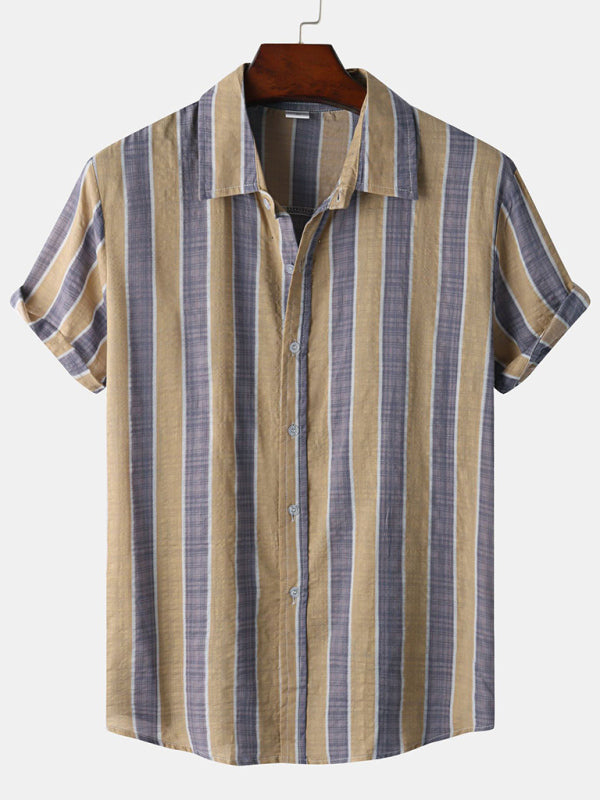 Hawaiian Style Casual Beach Vacation Printed Men’s Shirt - Khaki / M