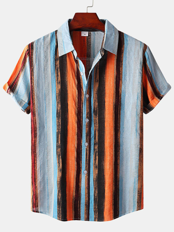 Hawaiian Style Casual Beach Vacation Printed Men’s Shirt - Orange / M