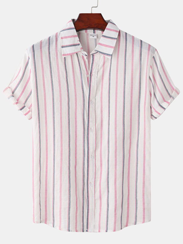 Hawaiian Style Casual Beach Vacation Printed Men’s Shirt - Pink / M