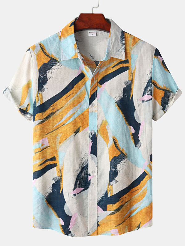 Hawaiian Style Casual Beach Vacation Printed Men’s Shirt - Yellow / M