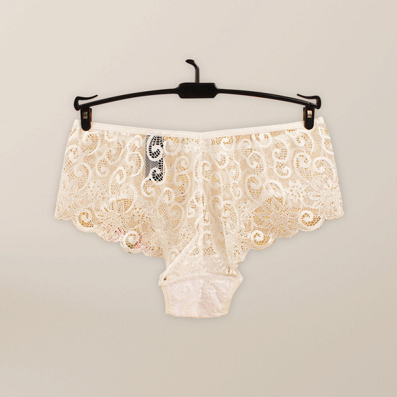 High elasticity floral knit nylon sexy panties - Raw white off white / XS