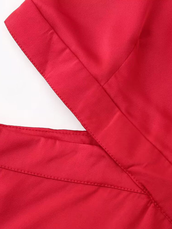 Red fabric garment from Hollow Strap Holiday Party Sexy Dress collection