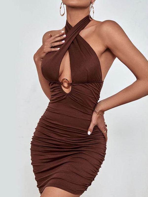 Hot girl nightclub outfit solid color hollow sexy dress - Closther