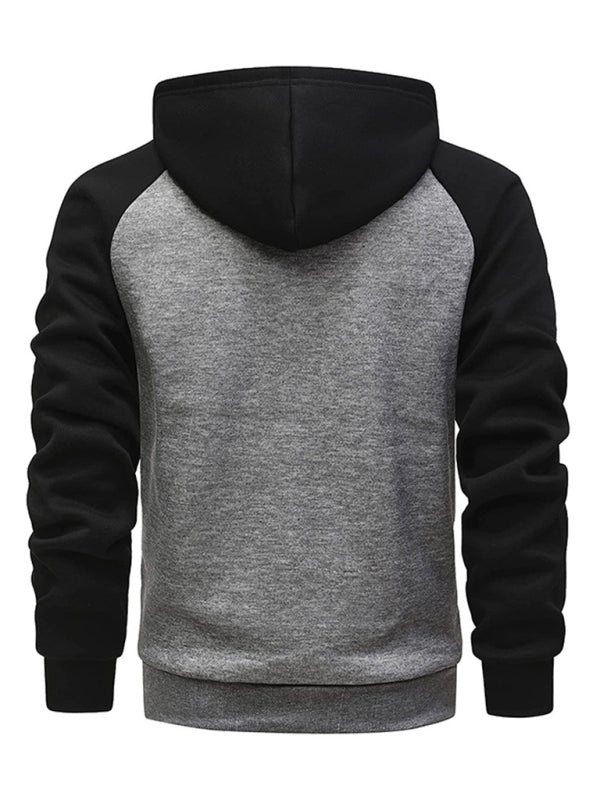 Jacket Contrasting color zipper cardigan plus fleece hoodie men’s clothing