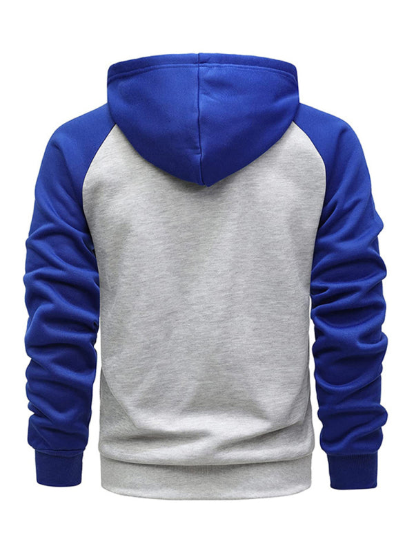 Jacket Contrasting color zipper cardigan plus fleece hoodie men’s clothing