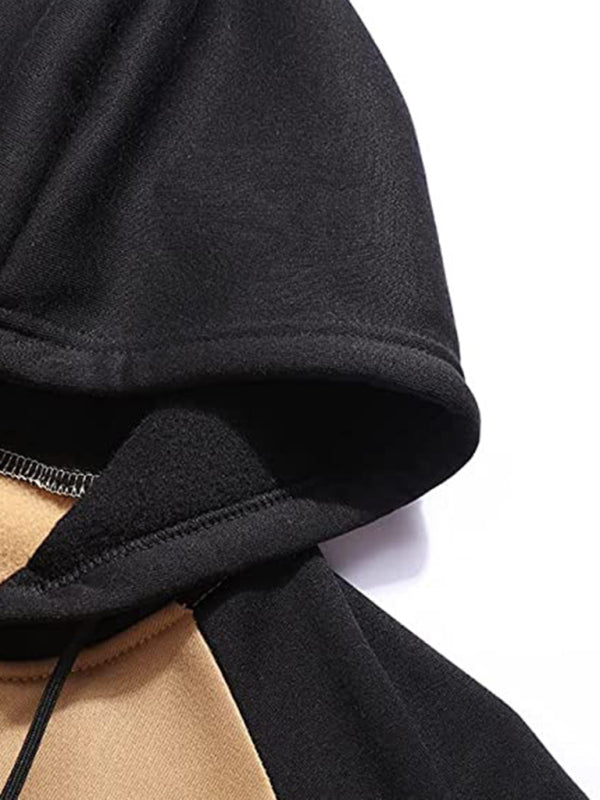 Jacket Contrasting color zipper cardigan plus fleece hoodie men’s clothing