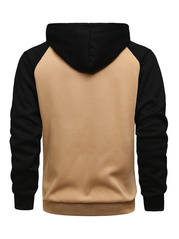 Jacket Contrasting color zipper cardigan plus fleece hoodie men’s clothing