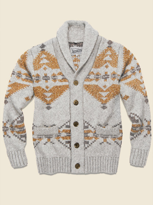 Jacquard Outer Wear Sweater Long Sleeve Knitted Jacket Top - Khaki / S