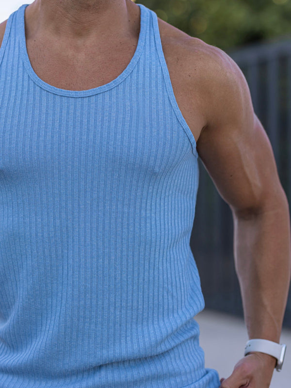 Knitted Vertical Stripes Fitness Sports Slim Vest Men’s Racerback Vest