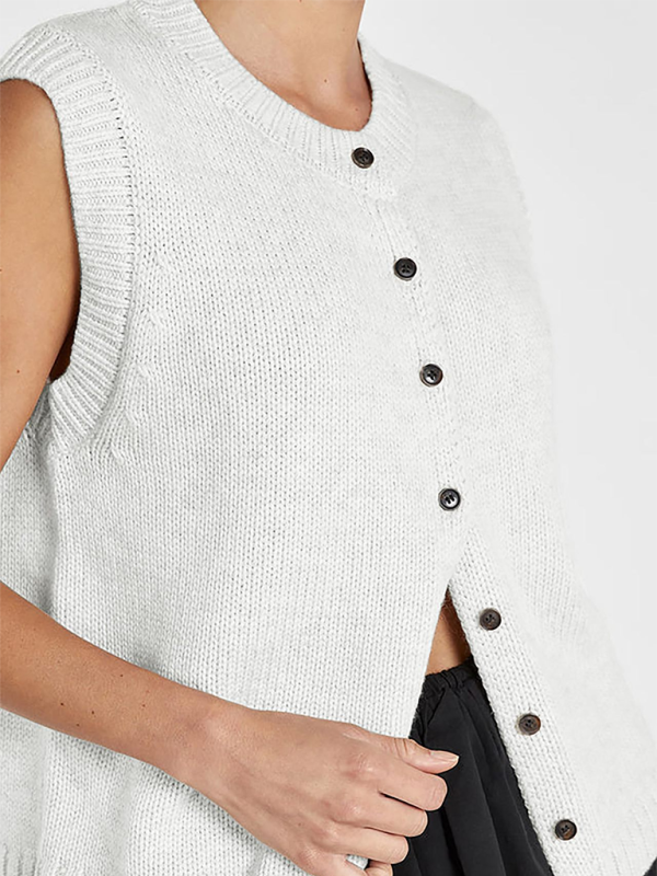 Knitted vest vest casual versatile single-breasted knitted cardigan top - White / S