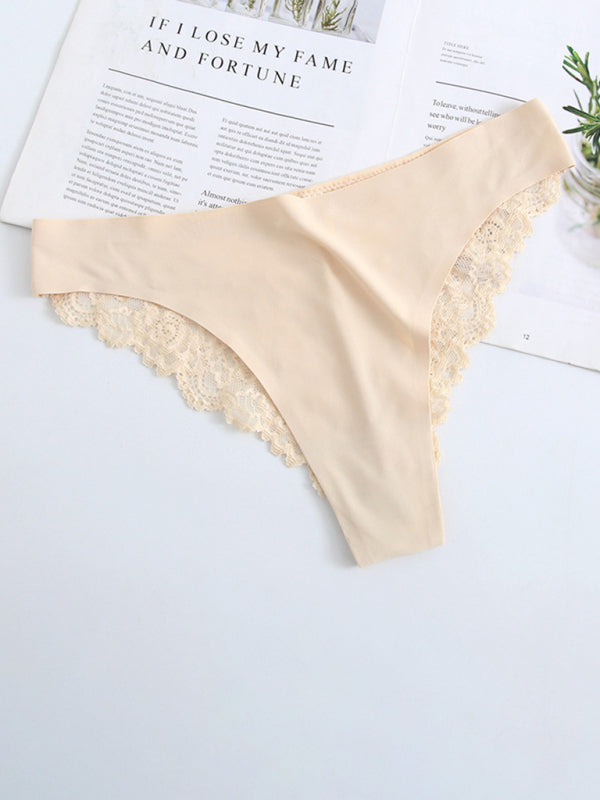 Lace Trim Knit Seamless Panties - Cracker khaki / L