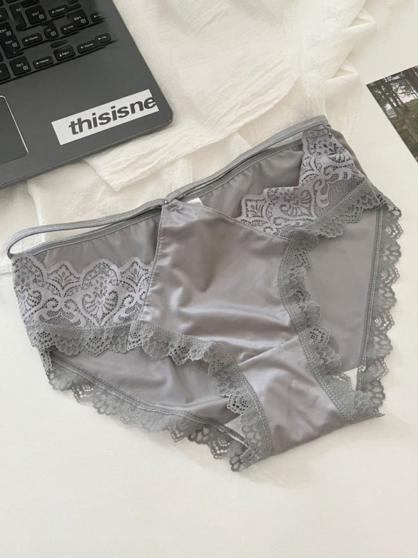 Lace Trim Self Design Women’s Panties - Grey / M
