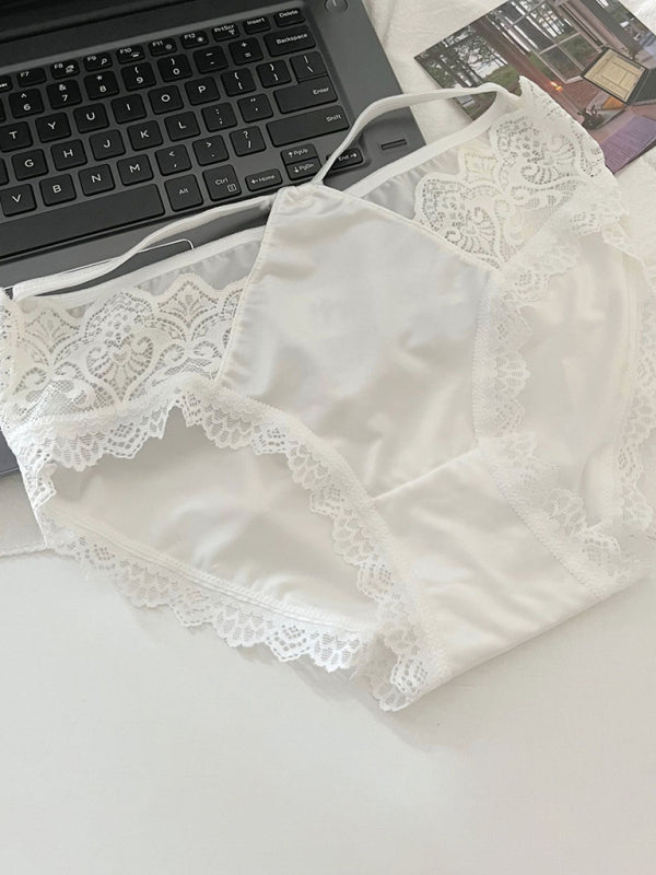 Lace Trim Self Design Women’s Panties - White / M