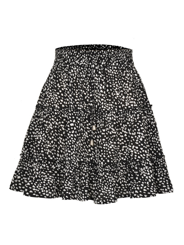 Ladies High Waist Ruffled Floral Printed A-Line Skirt - New black / S