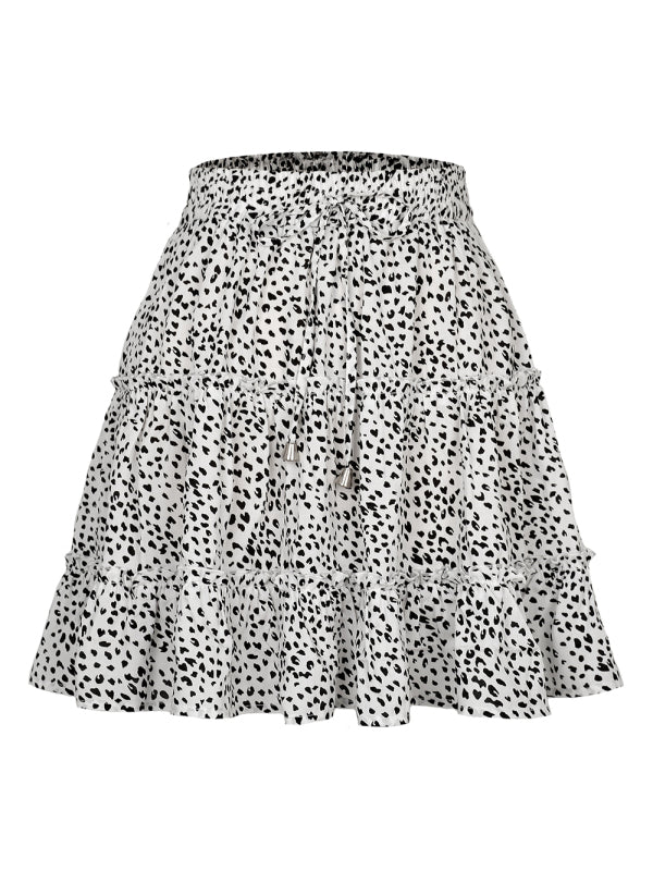 Ladies High Waist Ruffled Floral Printed A-Line Skirt - New white / S