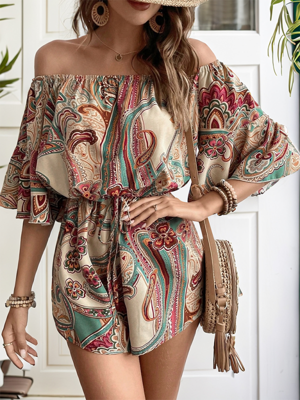 Ladies new casual off-shoulder jumpsuit - Cracker khaki / S