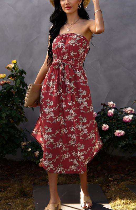Ladies Summer Fashion Sexy Wrap Chest Chiffon Dress - Closther