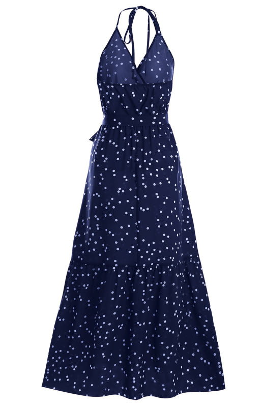 Ladies Summer Fashion V Neck Sling Polka Dot Dress Long Dress - Closther