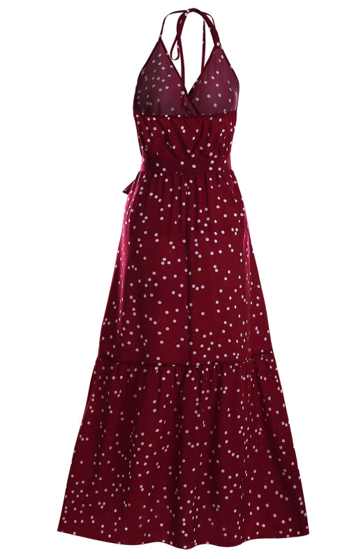 Ladies Summer Fashion V Neck Sling Polka Dot Dress Long Dress - Closther