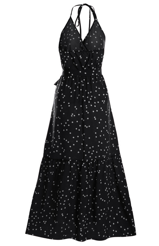 Ladies Summer Fashion V Neck Sling Polka Dot Dress Long Dress - Closther