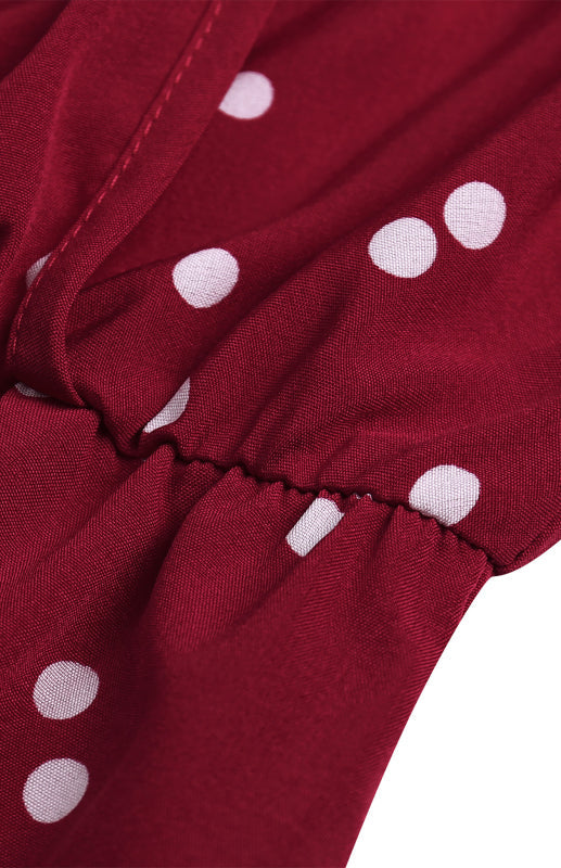 Ladies Summer Fashion V Neck Sling Polka Dot Dress Long Dress - Closther