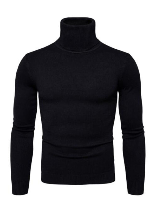 Lapel collar all-match wool men’s thick bottoming knitted sweater - Black / M