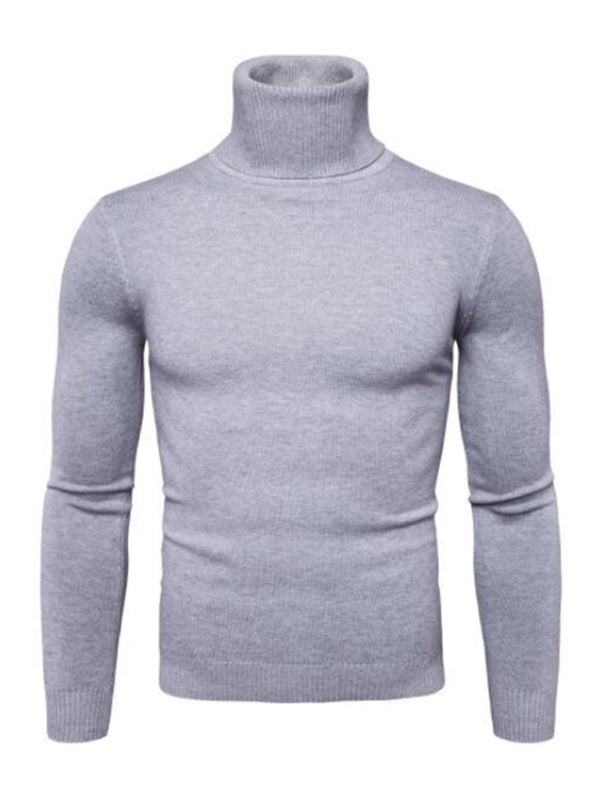 Lapel collar all-match wool men’s thick bottoming knitted sweater - Grey / M