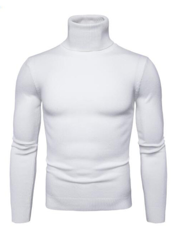 Lapel collar all-match wool men’s thick bottoming knitted sweater - White / M