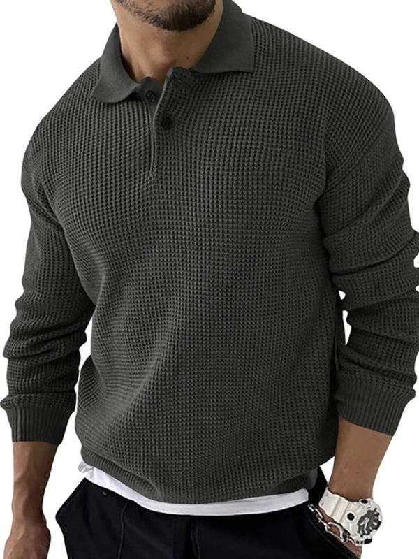 Lapel Sweater Men’s Fashion Urban Slim Long Sleeve Knitted Sweater - Charcoal grey / M