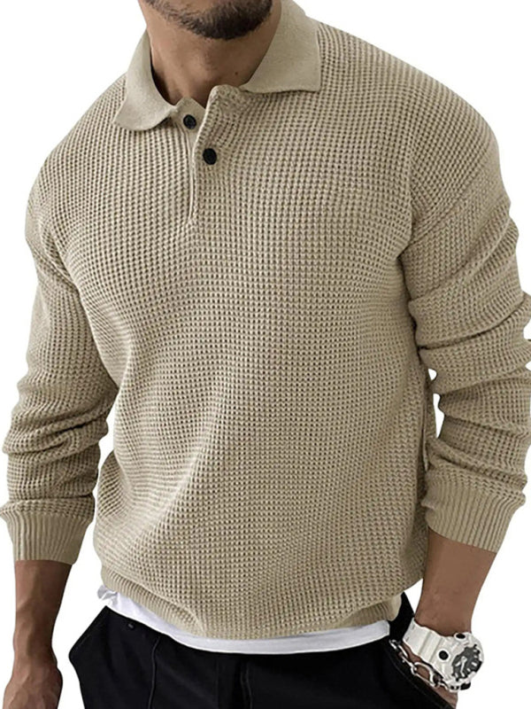Lapel Sweater Men’s Fashion Urban Slim Long Sleeve Knitted Sweater - Cream / M
