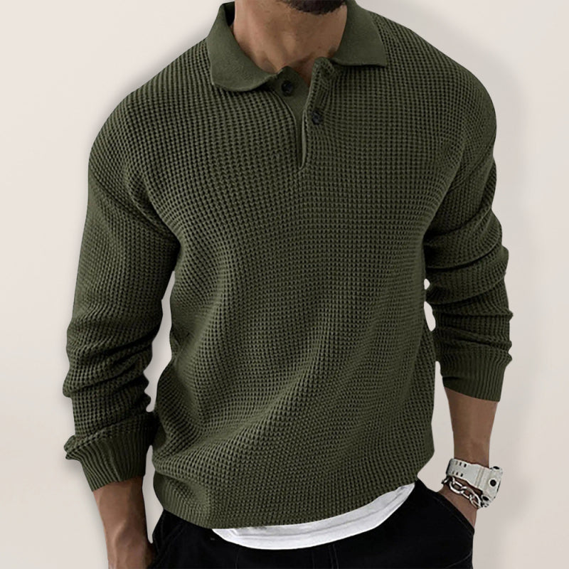 Lapel Sweater Men’s Fashion Urban Slim Long Sleeve Knitted Sweater - Olive green / M