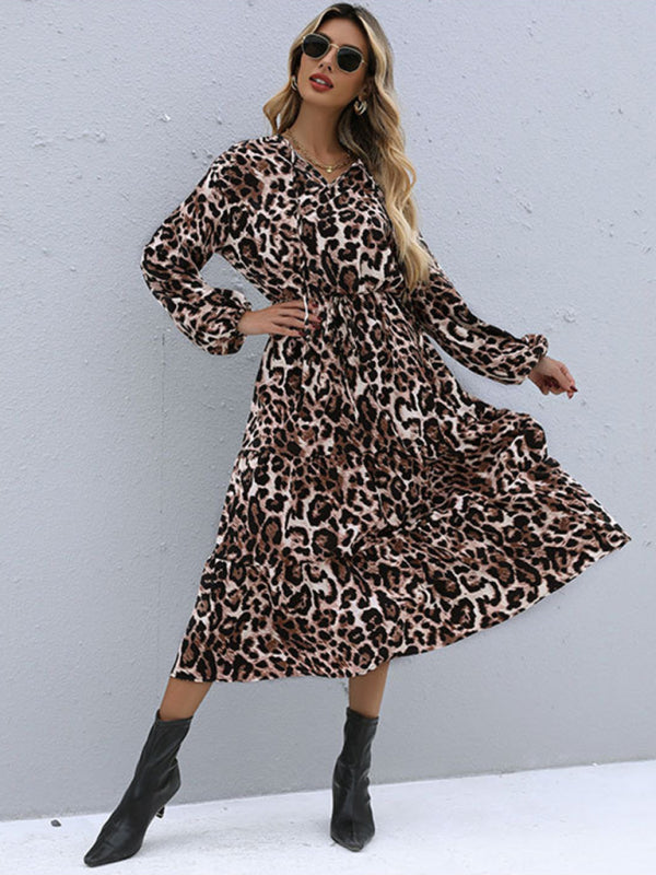 Leopard Print Long Sleeve Maxi Dress - Photo Color / S