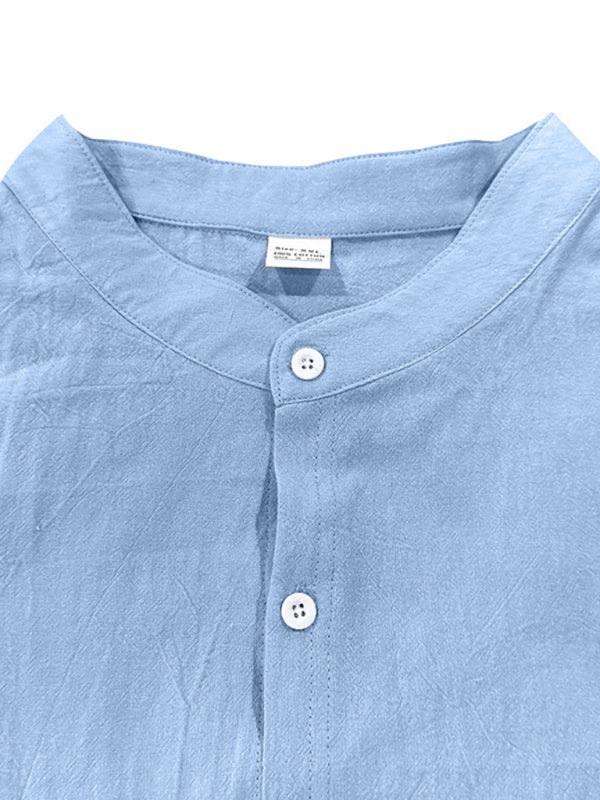 Linen long-sleeved stand-up collar breathable casual men’s shirt