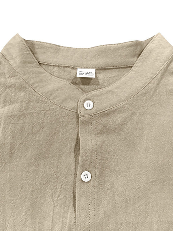 Linen long-sleeved stand-up collar breathable casual men’s shirt
