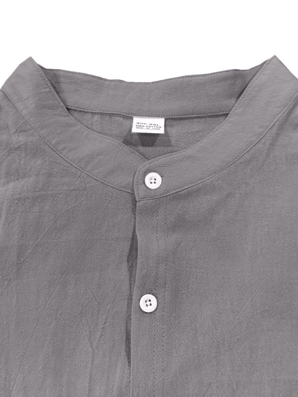 Linen long-sleeved stand-up collar breathable casual men’s shirt
