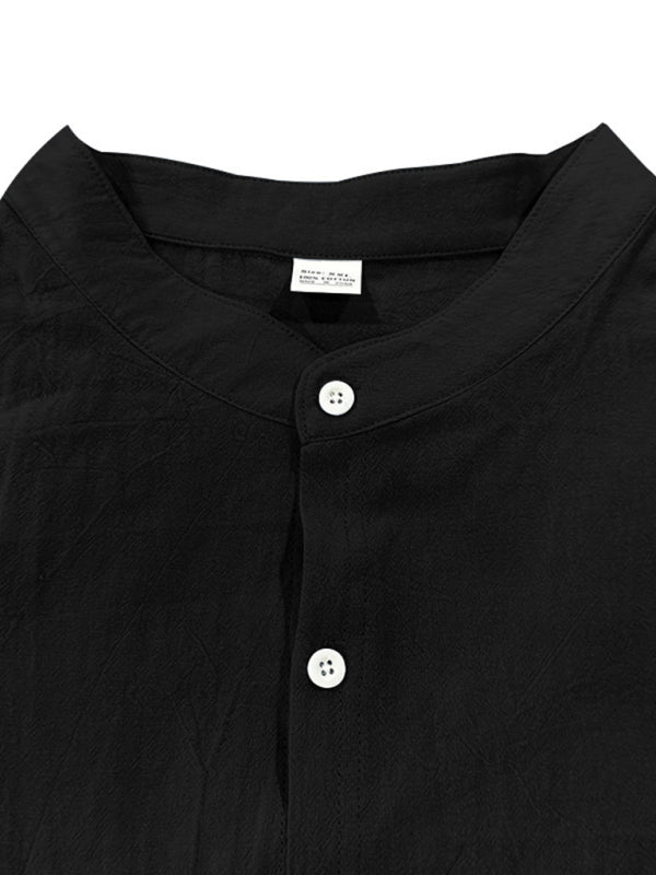 Linen long-sleeved stand-up collar breathable casual men’s shirt