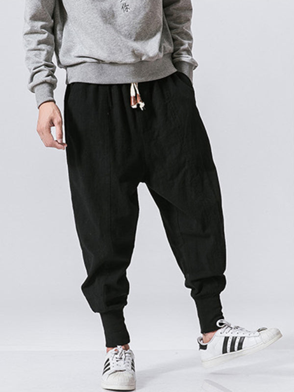 Linen Pants Men’s Hip Hop Breathable Cotton Linen Trousers Solid Color Bloomers Casual Pants