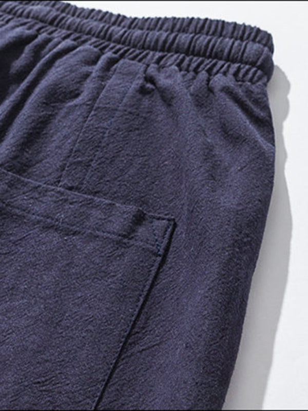Linen Pants Men’s Hip Hop Breathable Cotton Linen Trousers Solid Color Bloomers Casual Pants