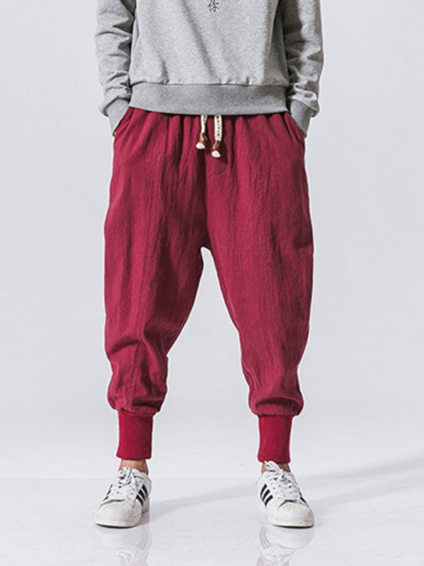 Linen Pants Men’s Hip Hop Breathable Cotton Linen Trousers Solid Color Bloomers Casual Pants - Red / S