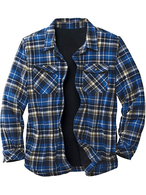 Long Sleeve Lapel Lapel Plaid Fleece Shirt Men’s Jacket - Printing 3 / S
