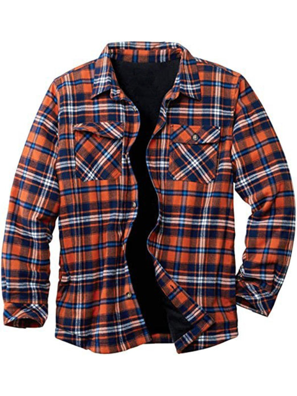 Long Sleeve Lapel Lapel Plaid Fleece Shirt Men’s Jacket - Printing 5 / S