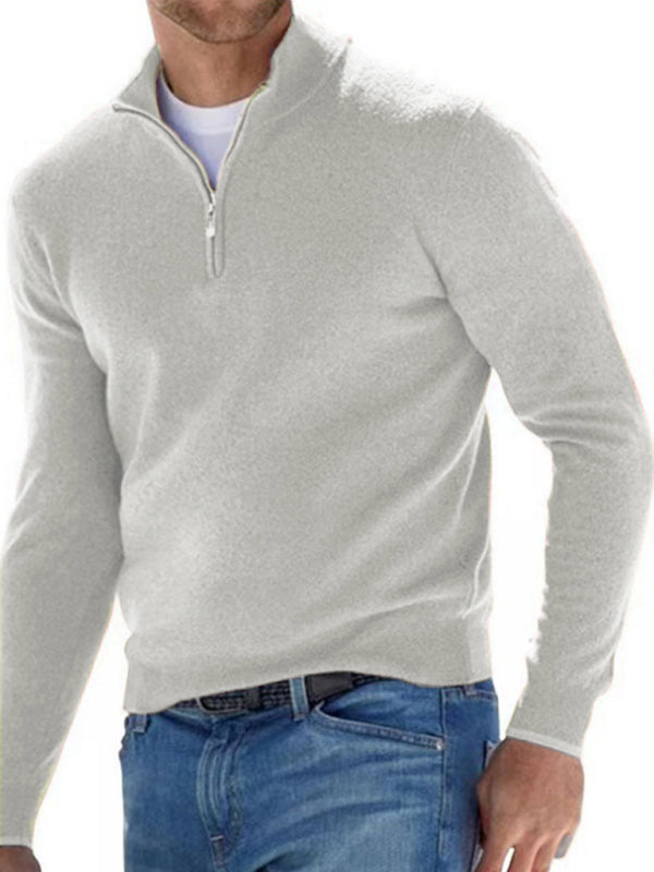 Long Sleeve V Neck Wool Fleece Zipper Men’s Casual Top Polo Shirt