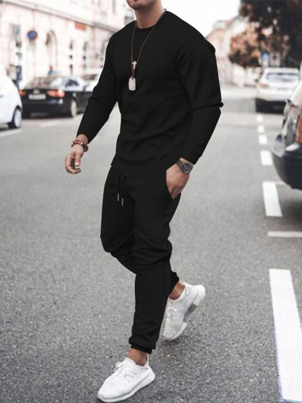 Long-sleeved casual suit men’s solid color trendy sports suit