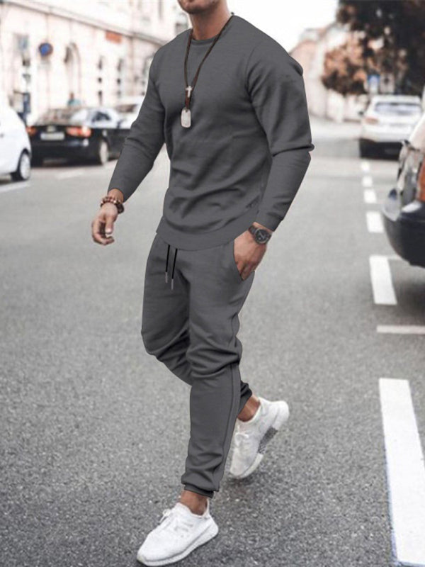 Long-sleeved casual suit men’s solid color trendy sports suit - Charcoal grey / M