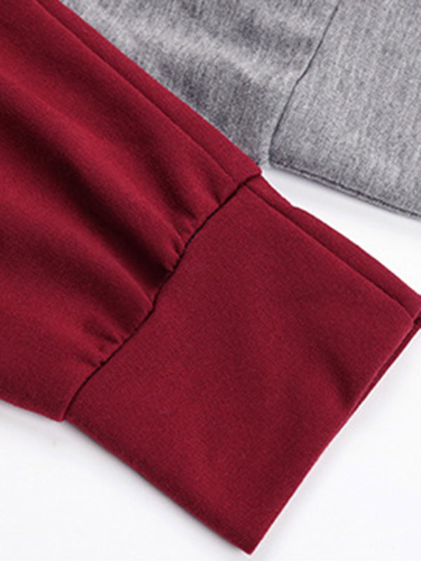 Long-sleeved color block round neck casual sweater dress - Closther