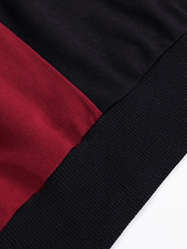 Long-sleeved color block round neck casual sweater dress - Closther
