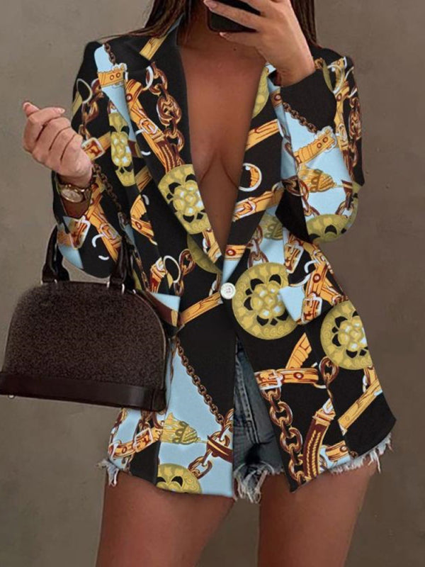 Long-sleeved fashion sexy printed small suit jacket - Pattern1 / S