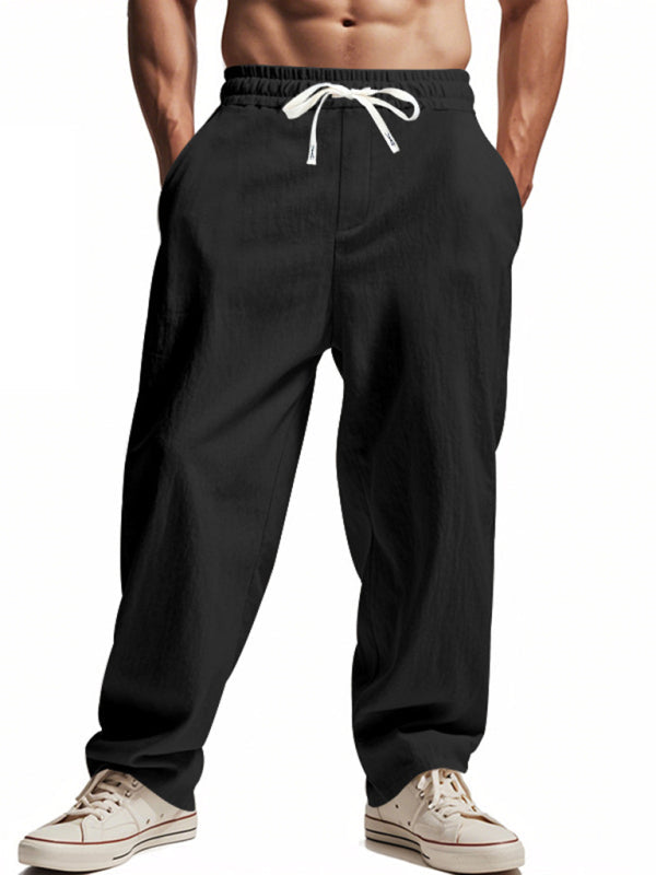 Loose linen casual wide-leg beach sports four seasons breathable trousers - Black / S