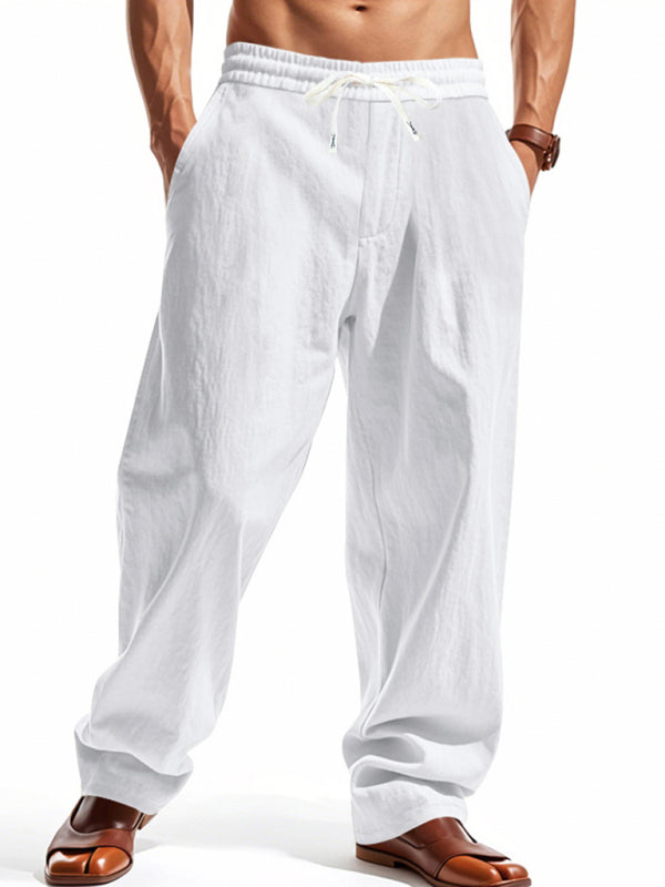 Loose linen casual wide-leg beach sports four seasons breathable trousers - White / S